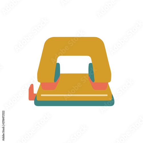 Modern yellow and teal office hole puncher isolated on white background