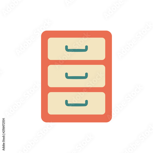 Retro filing cabinet icon with three drawers, simple graphic design