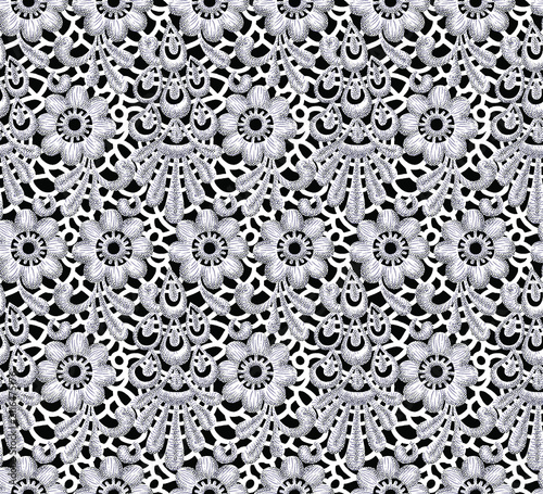 Fotografía Intricate White Floral Lace Pattern Seamless Background.