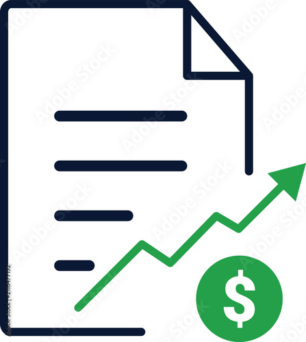 Financial Growth Report Icon with Dollar Symbol, Revenue Growth Analytics, Business Performance, Flat Line