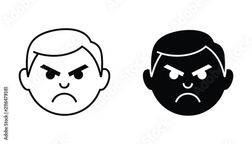 Foto Angry face icon outline and silhouette for negative emotion and frustration conc