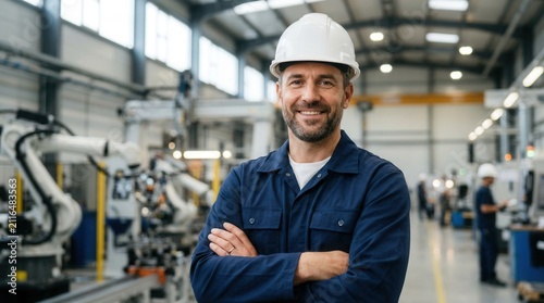 Foreman and technician in manufacturing workplace for an industrial job.