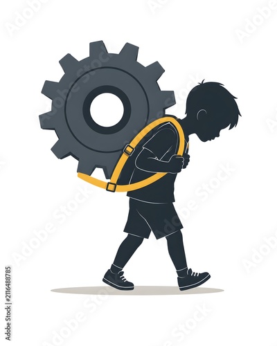 Child labor or heavy educational burden concept vector illustration