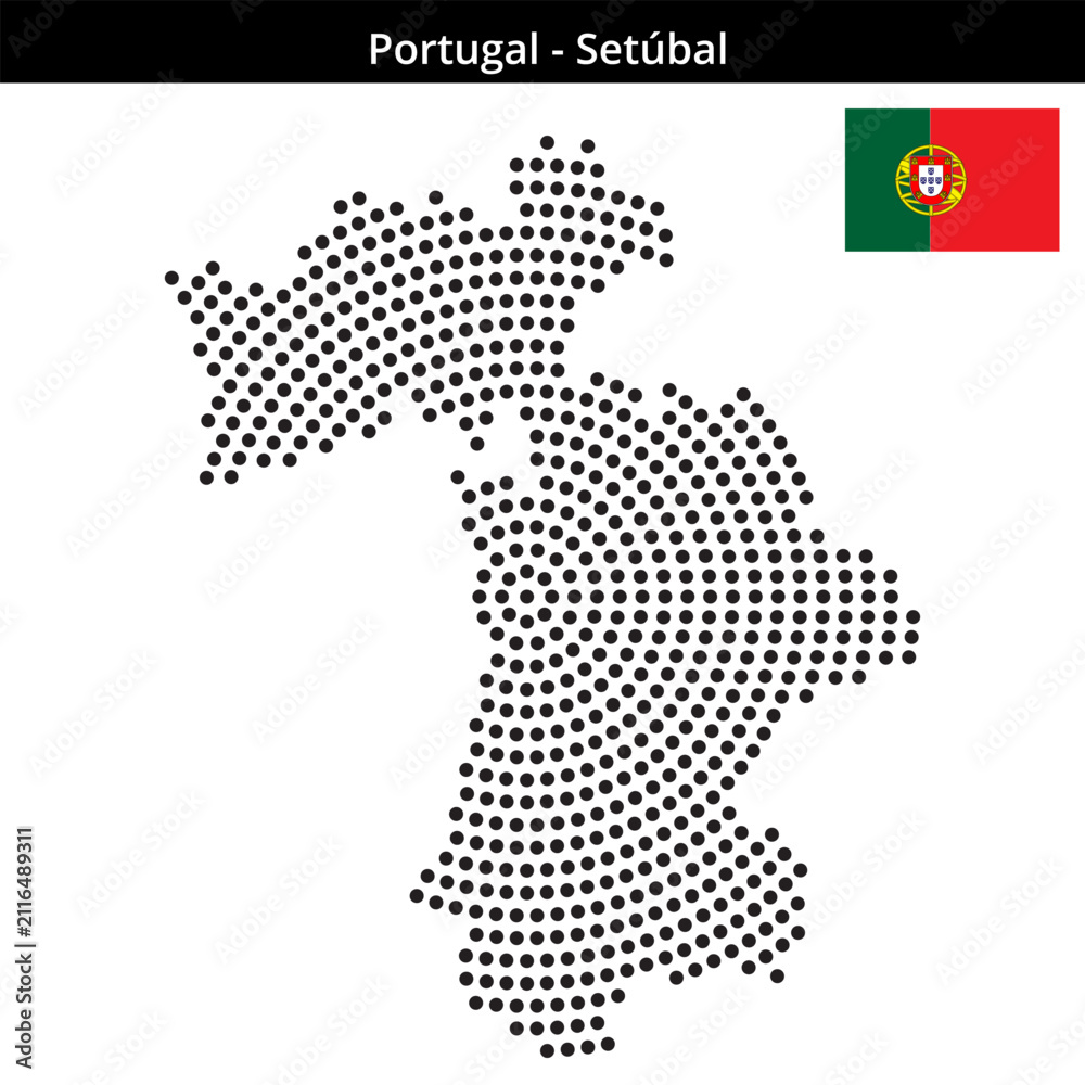 Obraz premium Map of Portugal region Setúbal in concentric medium dots