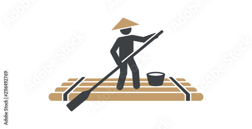 Cuadro en lienzo Asian Punter on Bamboo Raft Icon