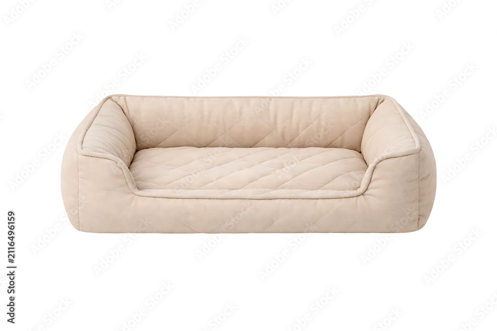 Obraz premium Beige Quilted Plush Pet Bed with Raised Cushioned Sides Isolated on Transparent Background