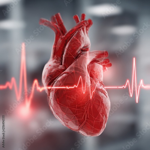 Human heart organ displaying heartbeat rhythm ekg