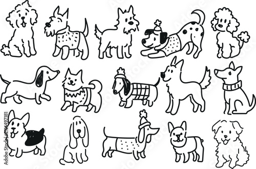 Cute Hand Drawn Dog Breeds Doodle Collection