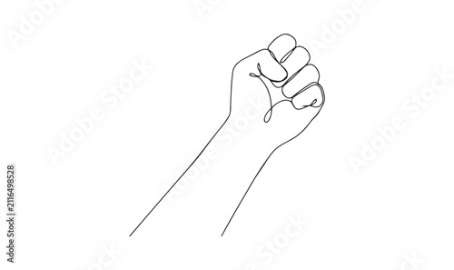 Fotografie Continuous line drawing of a raised clenched fist expressing strength and defian