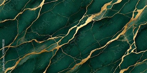 Fotografie Luxurious deep green marble with intricate golden veins, creating an opulent and sophisticated abstract background