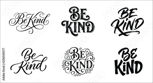 Quadro su tela Be Kind lettering variations black ink on white background hand drawn calligraph