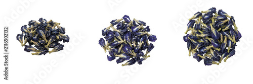 фотографія Set of Three Blue Butterfly Pea Flower Piles Isolated on White Background Detail