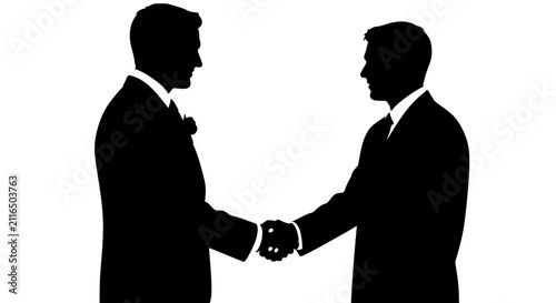 Quadro su tela Two businessmen shaking hands black silhouette agreement