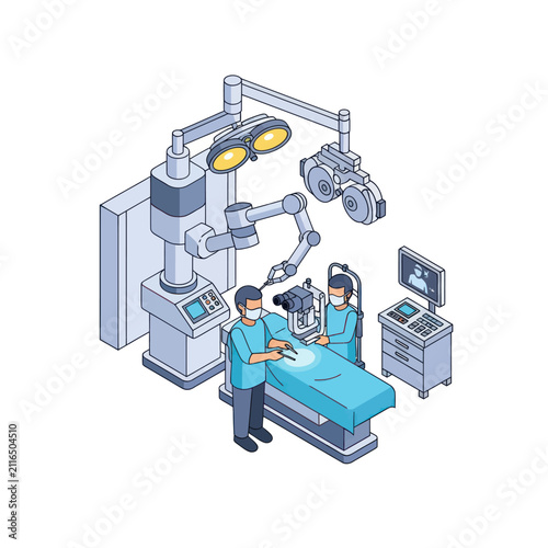 Robotic Surgery in Modern Hospital Operating Room Scene.
