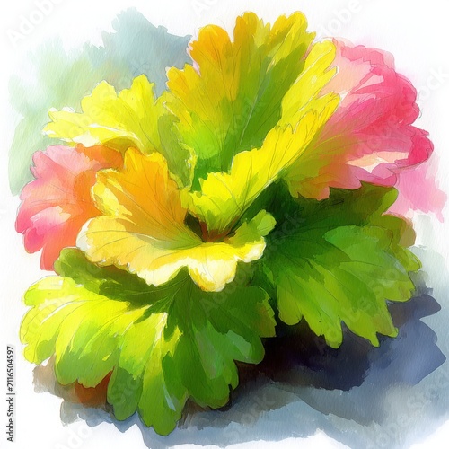 Watercolor painting of pelargonium flowers in bloom, vibrant colors, close-up view, artistic style, studio shot