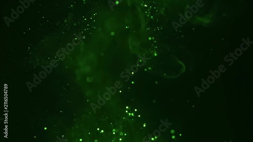 緑色に発光する粒子と煙のアブストラクト空間（宇宙, 背景, CG, サイバー）