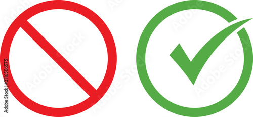 Foto Red forbidden sign and green check mark icon set for symbols of approval and rej