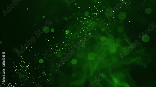緑色に発光する粒子と煙のアブストラクト空間（宇宙, 背景, CG, サイバー）