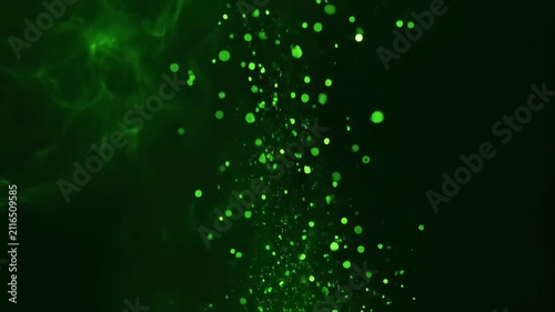 緑色に発光する粒子と煙のアブストラクト空間（宇宙, 背景, CG, サイバー）
