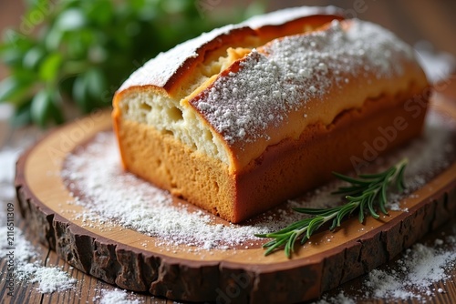 Handcrafted Gluten-Free Bread Loaf Nestled on a Rustic Wooden Board, Adorned with a Dusting of Flour and Fresh Herb Sprigs, Epitomizing Artisan Craftsmanship.