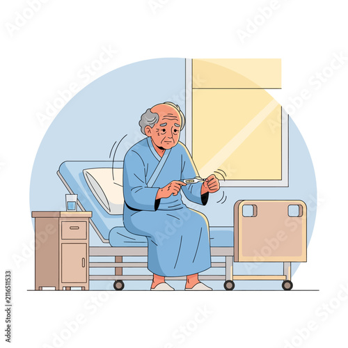 Elderly Patient In Hospital Measuring Temperature