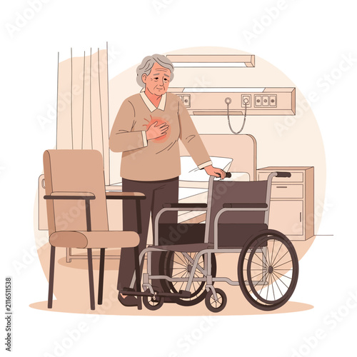 Elderly Patient Experiencing Chest Pain In Hospital Room Setting