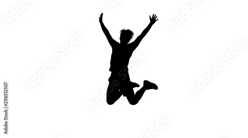 Silhouette of a person jumping with joy on plain background