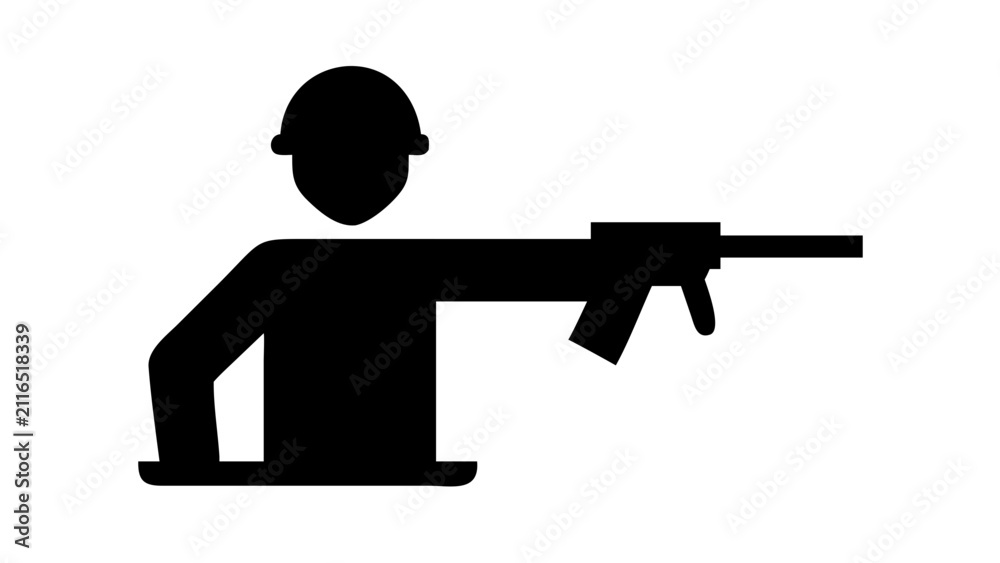 Obraz premium Silhouette icon of a soldier aiming a weapon from a defensive position with military infantry tactical shooting silhouette isolated combatant protection strategic personnel training