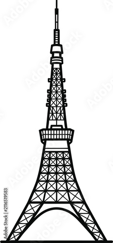 Tokyo tower landmark silhouette graphic illustration with landmark architecture building towering