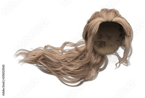 3d render soft curl ponytail hair isolated