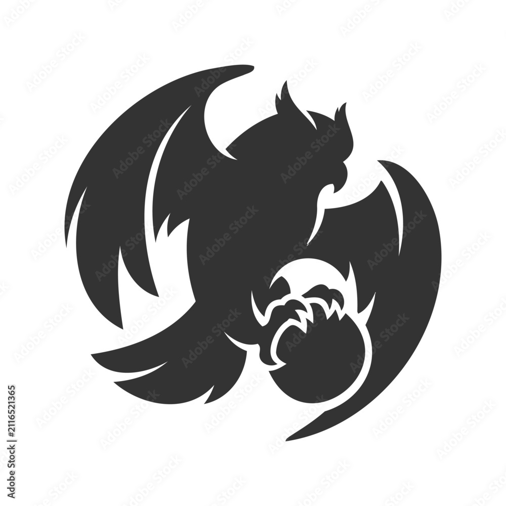 Obraz premium Owl mascot silhouette flying with basketball for sports team branding