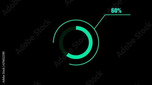 Obraz na płótnie Green circular progress bar with 60 percent on black background