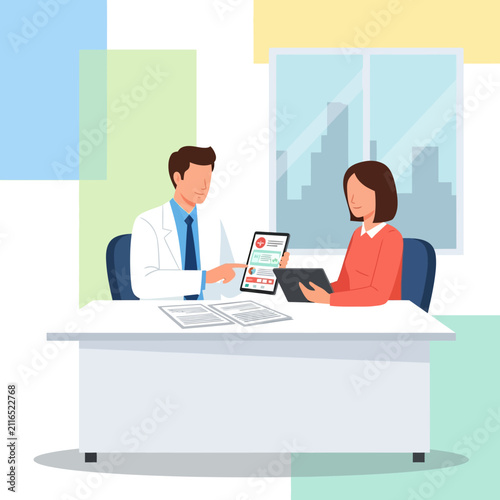 Doctor Advising Patient On Tablet Health Information Consultation Meeting