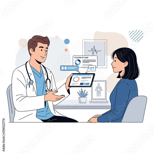 Doctor Advising Patient On Tablet Screen Medical Consultation Digital Health Technology