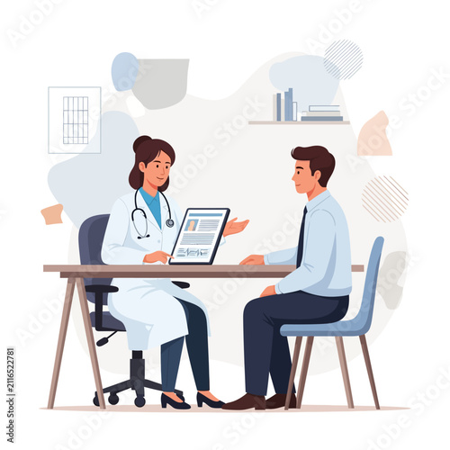 Doctor Advising Patient On Tablet Screen In Medical Office
