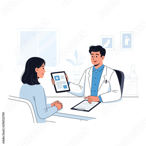 Doctor Advising Patient On Tablet Screen With Medical Chart