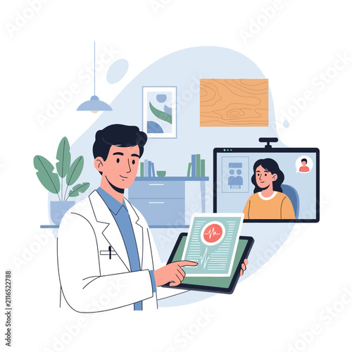 Doctor Advising Patient Remotely Via Telemedicine Consultation Screen Display