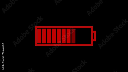Red low battery on black background symbol warning
