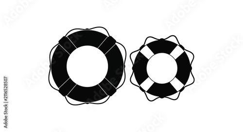 Bild auf Leinwand Life preserver ring silhouettes black and white nautical safety equipment illust