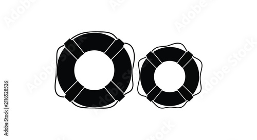 Fotografía Two life preserver rings in black silhouette against a white background silhouet