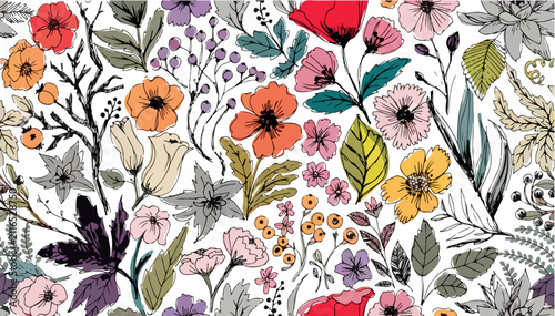 Romantic Botanical Watercolor Floral Surface Design