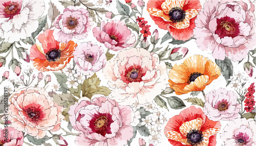 Watercolor Wildflowers Colorful Botanical Print Pattern