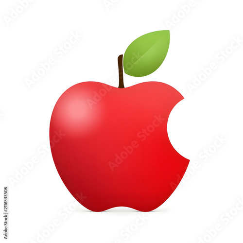 Red Apple Fruit Icon with Single Green Leaf on White Background
