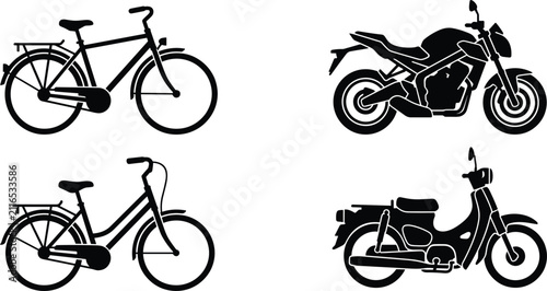 Foto Silhouettes of bicycles and motorcycles showing classic and modern two‑wheeled v