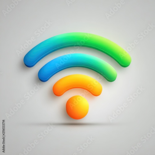 Vibrant neon WiFi symbols glow in red, green, blue, and yellow against a dark, modern background, signifying connectivity.