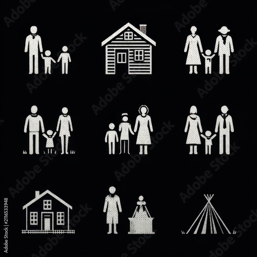 Grid of Diverse Pixel Art Human Figures, Minimalist Digital People Icons for Modern Design