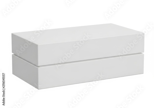 Modern minimalist white rectangular storage box with lid isolated on white background