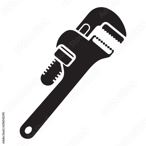 Adjustable pipe wrench vector icon for plumbing maintenance and industrial repair tools