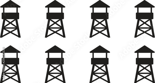 Watchtower, Guard Tower, Security Tower, Military Outpost, Surveillance Observation Post, Fortification Structure, Defensive Post, Icon