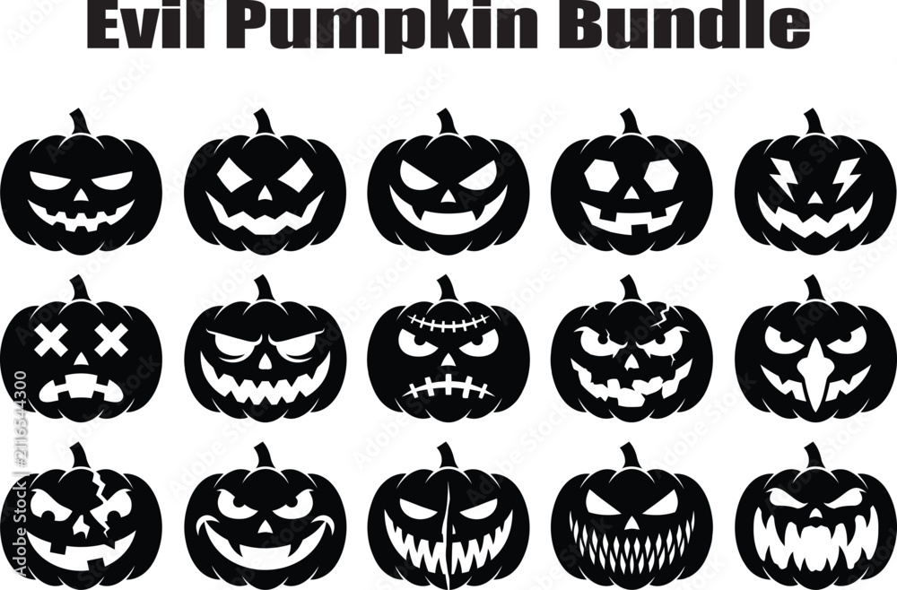 Obraz premium A collection of scary jack o lantern faces that could be used as colorful pumpkins for your festive autumn designs